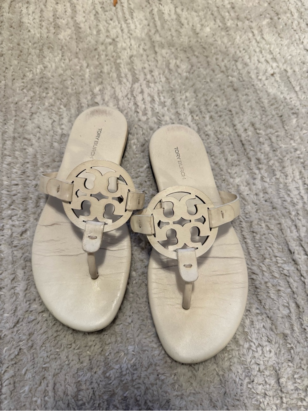 Tory Burch Cream Miller Logo Thong Sandals
